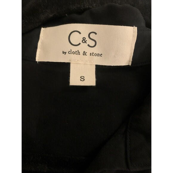 Cloth & Stone Midi Shirt Dress Frayed Hem Pockets Button Up Long Sleeve Black S - Picture 11 of 15